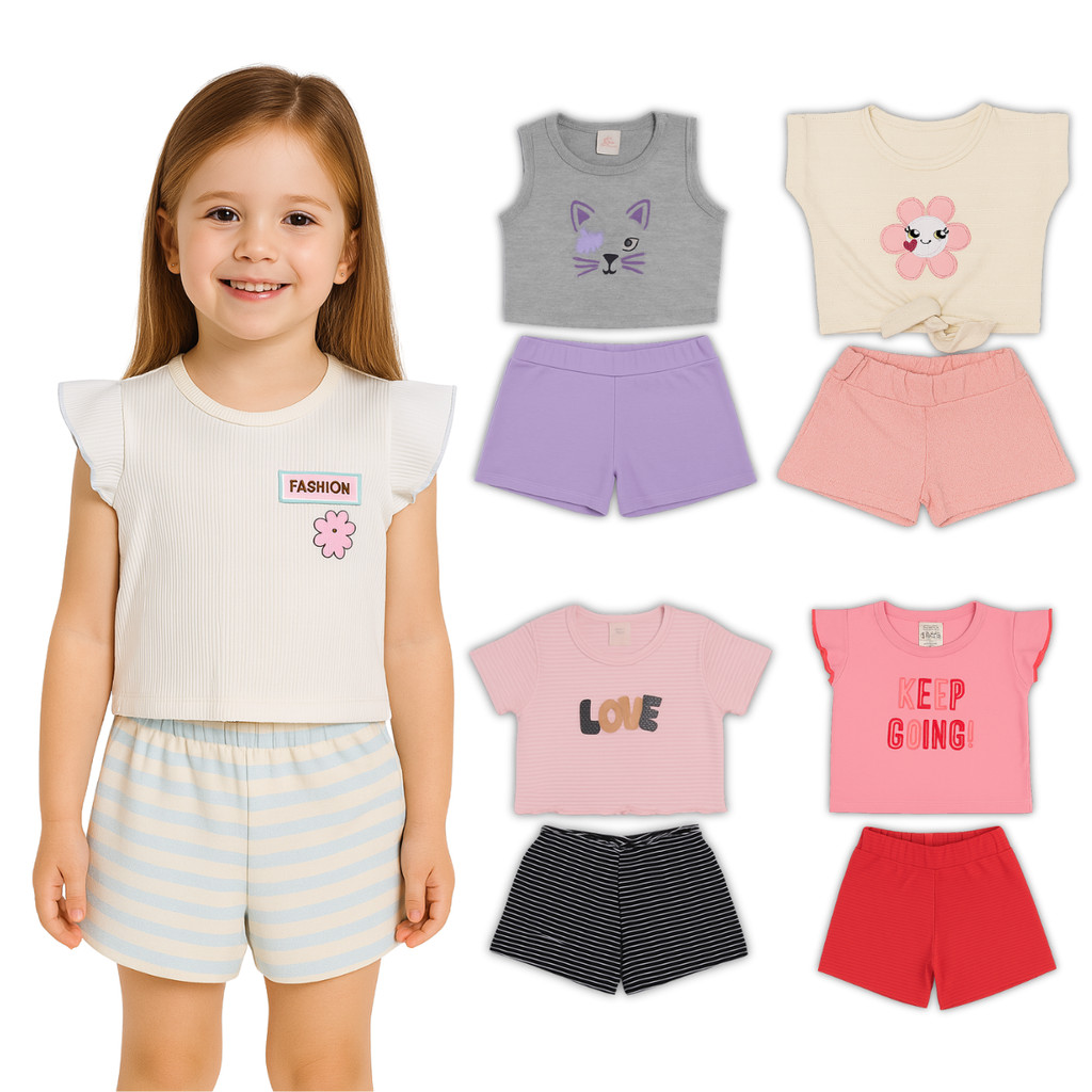 Kit 4, 6 Ou 8 Peças Roupa Infantil Menina Verão Conjunto Criança Feminino Pronta Entrega