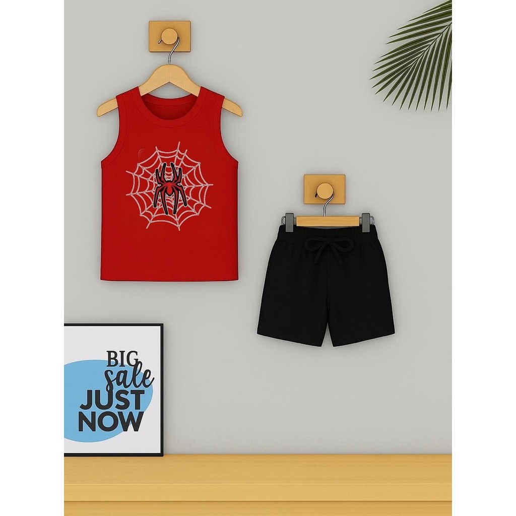 Conjunto Infantil Camiseta Cavada e Bermuda ARANHA Regata Roupa Criança Masculino Verão