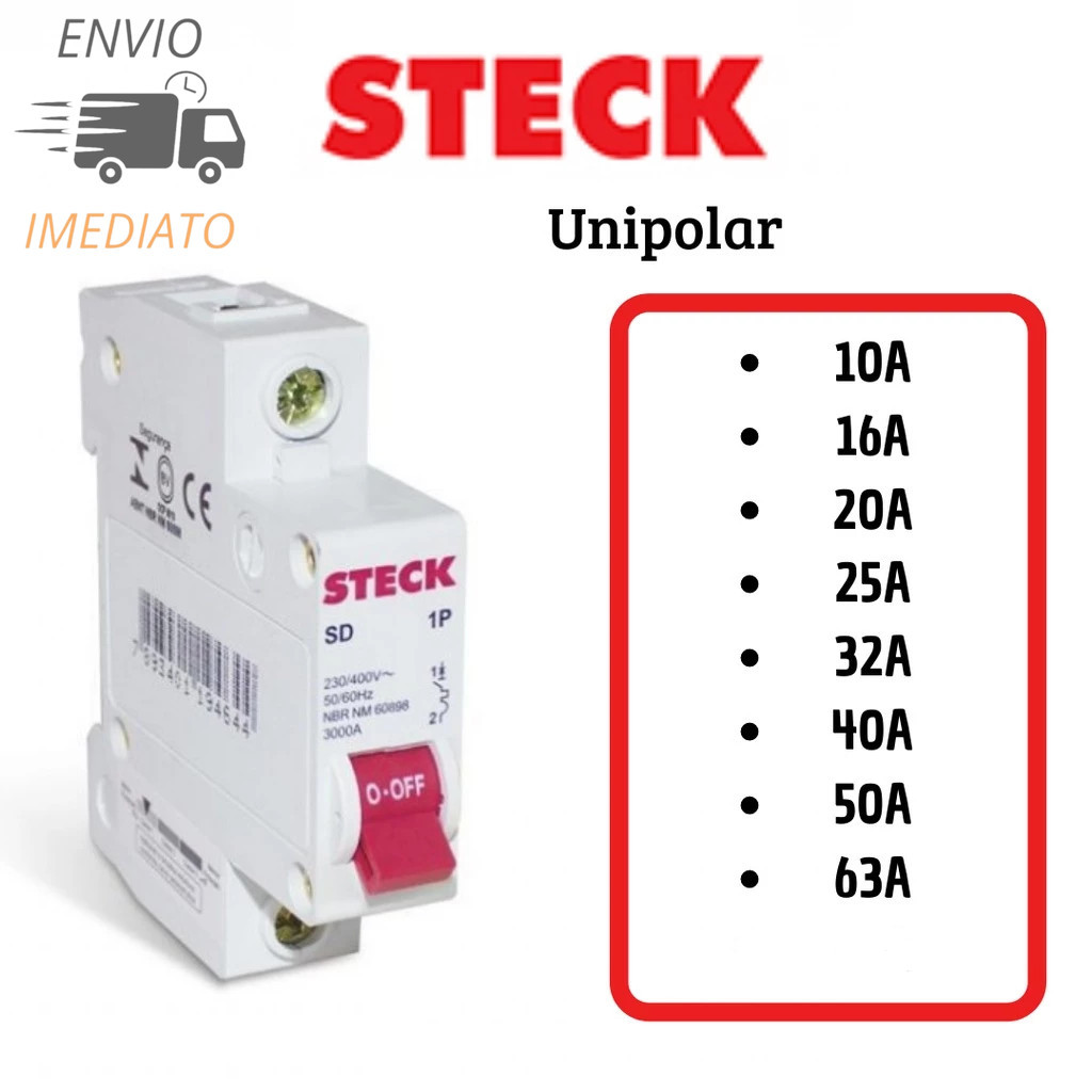 Disjuntor Steck Curva C Unipolar 10A  a  63A