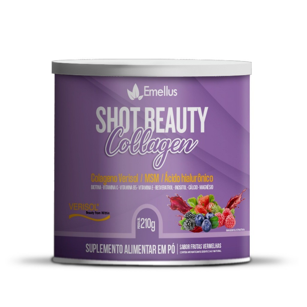 Colágeno Verisol 210g Emellus com Ácido Hialurônico MSM Biotina Resveratrol Inositol Calcio Magnésio e Vitaminas