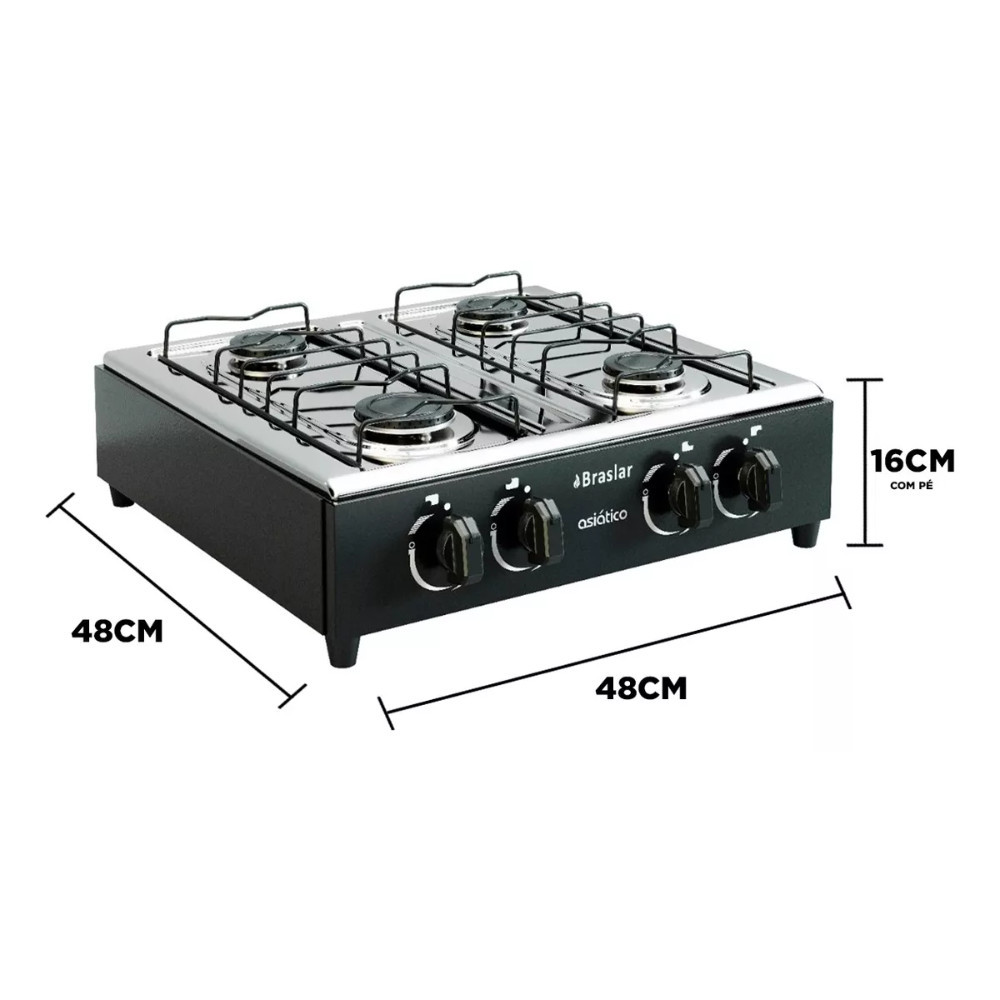 Imagem Fogão Cooktop De Mesa Portátil A Gás 4 Bocas Braslar Acendimento Manual