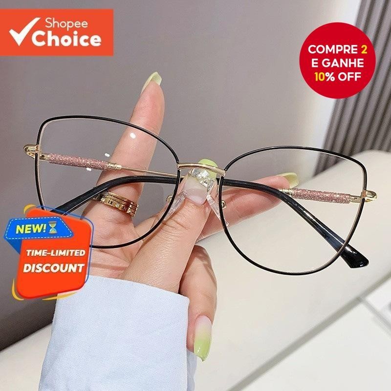 Óculos De Bloqueio De Luz Azul Olho De Gato Armação De Metal Ópticos De Computador Para Mulheres em Oferta na Shopee