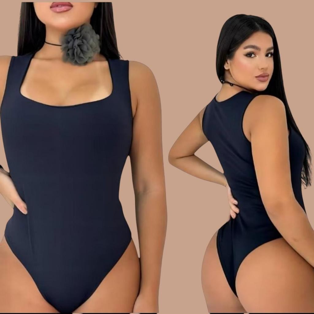 Body Collant Feminino Regata Blusa Decote Quadrado Com Forro Estilo Blogueira