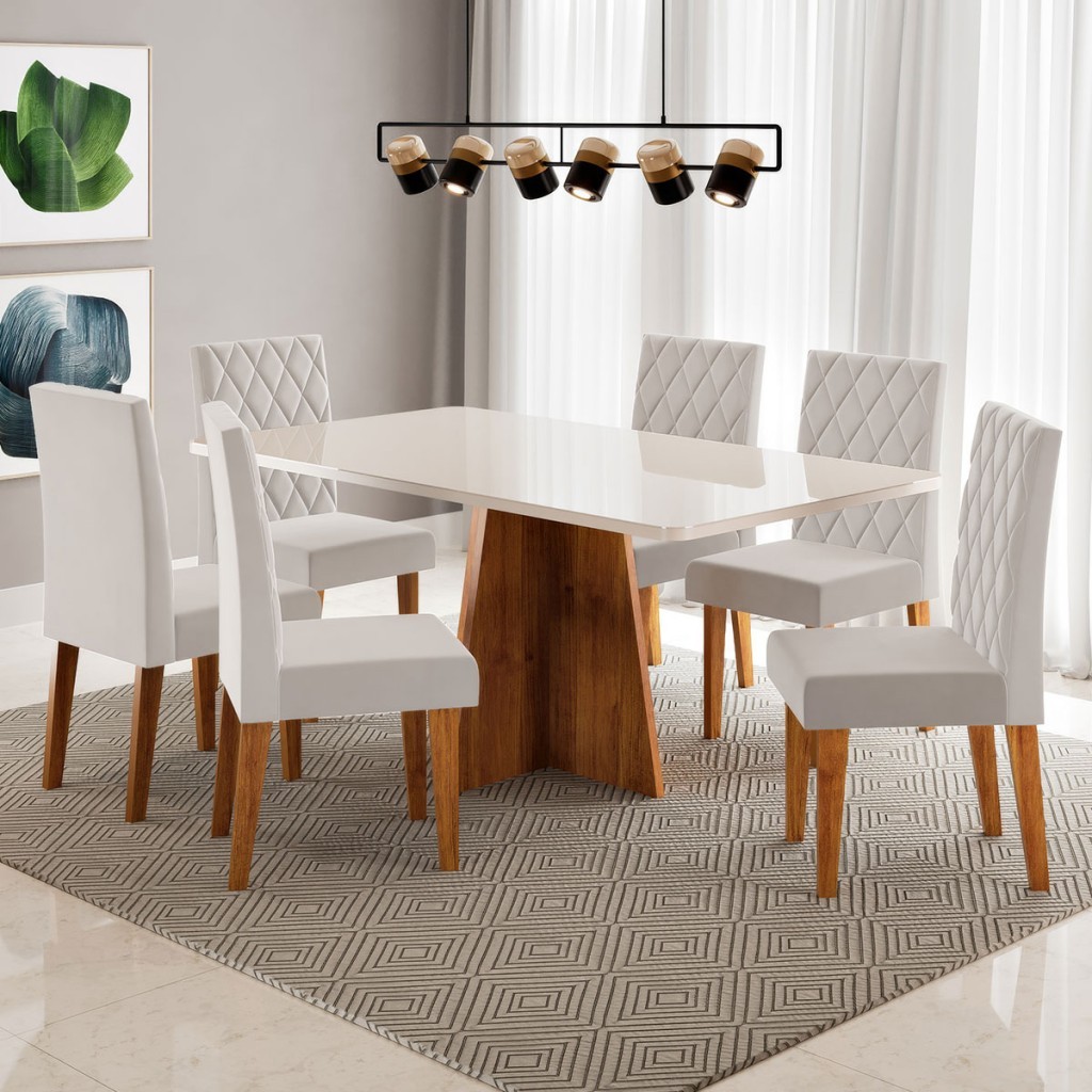 Mesa de Jantar 6 Lugares Antonella com Vidro - Viero Móveis