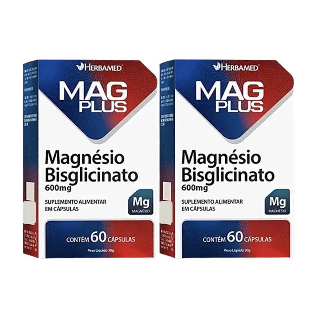 Kit 2 Mag Plus Magnésio Bisglicinato 600mg 60 Cáps -Herbamed