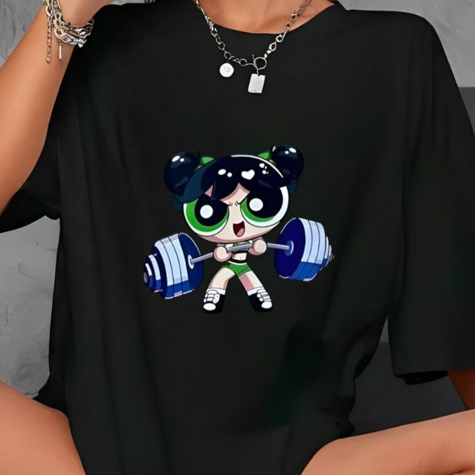 Camiseta Tshirt Oversized Academia Fitness Gym Treino Musculação Camisa Algodão Feminina Meninas Super Poderosas