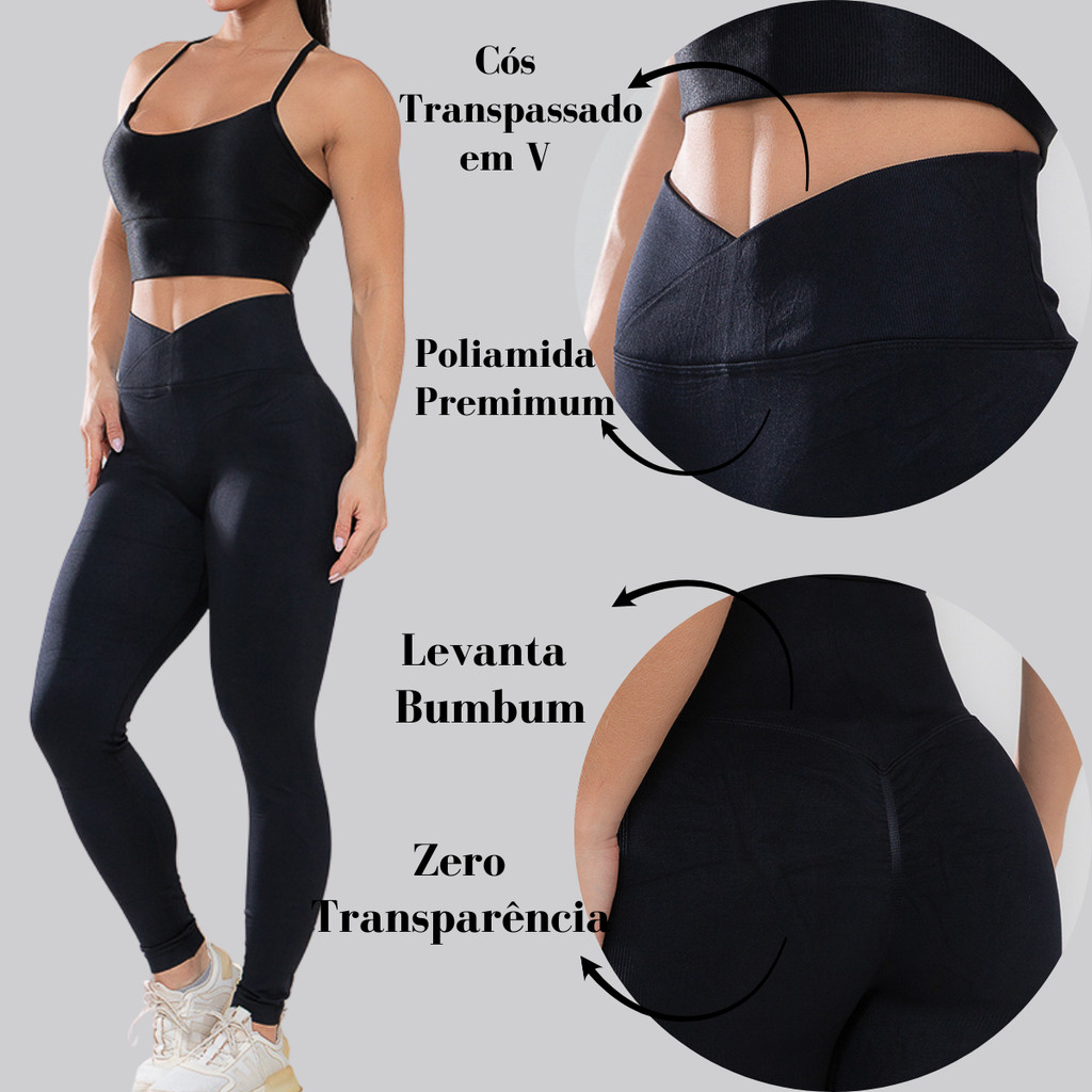 Calça Legging Feminina Poliamida Academia Cós em V Levanta Bumbum em Oferta na Shopee