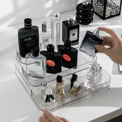 Expositor de Perfumes Cosméticos 3 Andares Multiuso Organizador Prateleira Diamante Acrílico Porta Maquiagem Beleza