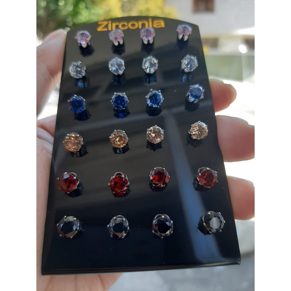 Cartela de Brinco ponto de luz pedra zircônia masculino femininos 6mm sortida