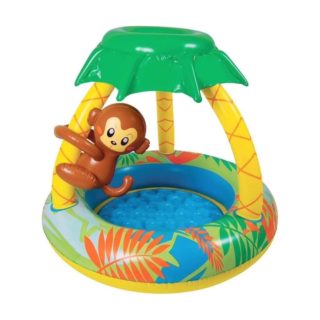 Piscina Infantil Inflável 53 Litros com Cobertura Macaquinho 102cm x 80cm Wellmix em Oferta na Shopee