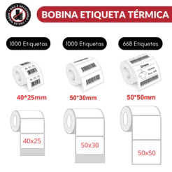 Bobina Etiqueta Térmica Adesiva 50x50mm 50x30mm 40x25mm 5x5cm 5x3cm 4x2,5cm (1 Coluna) Rolo