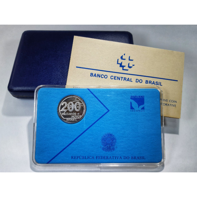 Moeda de prata 200 Cruzados Novos 1989 - No Estojo e Acrílico Oficial - Comemorativa Centenário da República