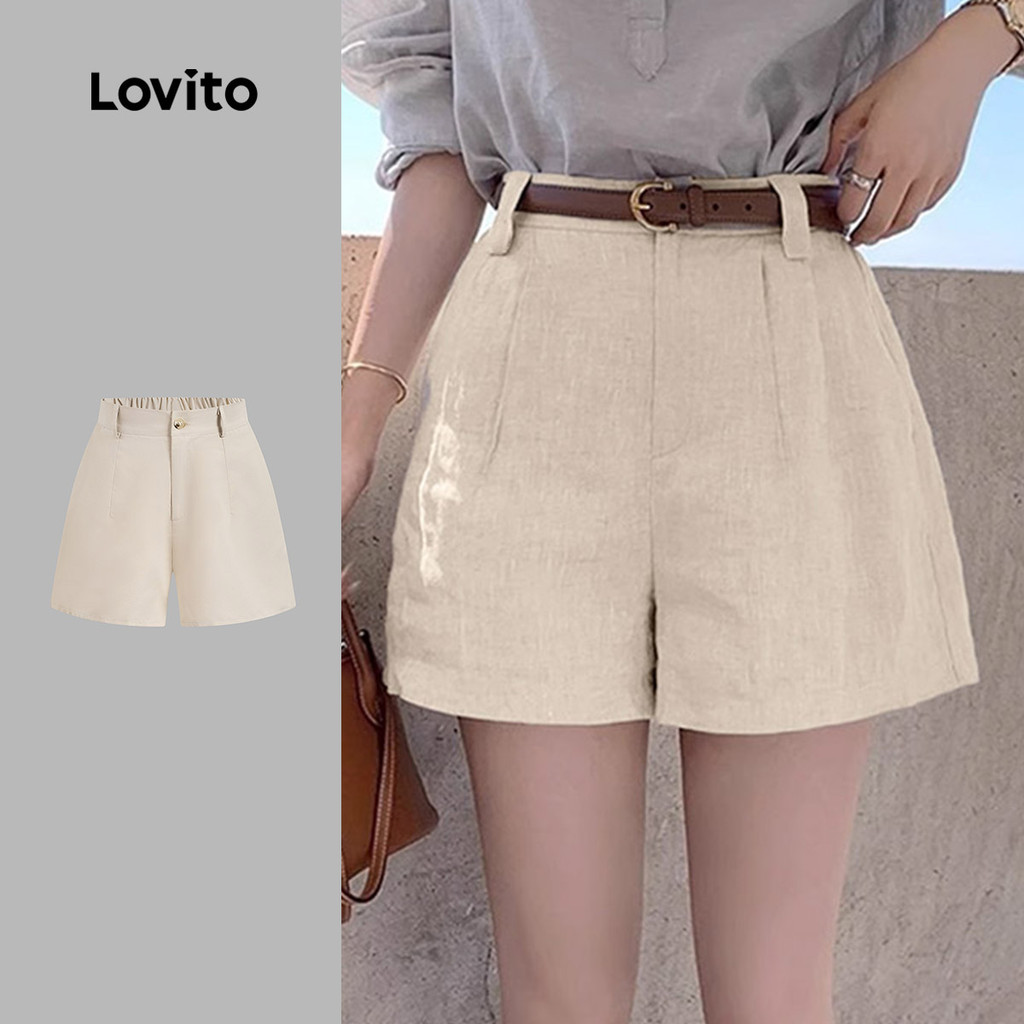 Lovito Shorts Casuais com Zíper e Botão Primavera/verão Shorts de Damasco para Mulheres L154ED045 em Oferta na Shopee