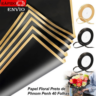 40 Folhas De Papel De Embrulho De Flores  Buquê De pretoBorda Dourada Fitas Com Fio Dupla Face Para Casamento em Oferta na Shopee