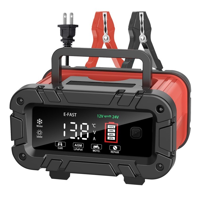 Carregador de Bateria E-FAST 10A, Carregador Portátil de Bateria de Chumbo-Ácido LiFePO4 12V 24V Atualizado em Oferta na Shopee