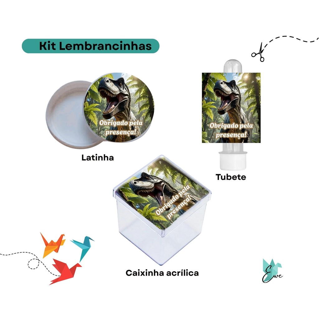 Kit 30 Lembrancinhas Personalizadas Dinossauros - Tubete, Caixinha Acrílica e Latinha | Aniversário II