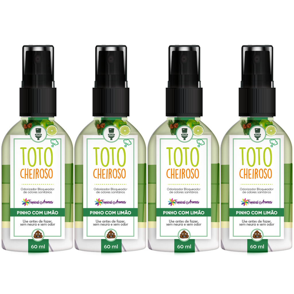 Kit 4 Bloqueadores Odores Totó Cheiroso Pinho Limão 60ml Tropical Aromas