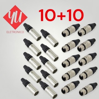 kit 20 Conector xlr cannon fêmea macho preto alta qualidade em Oferta na Shopee