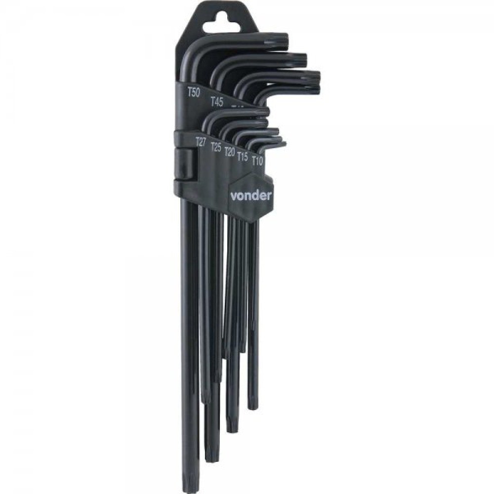 Jogo de chave hexalobular T10 a T50 com 9 peças - Vonder