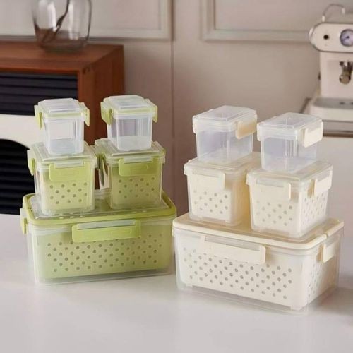 Conjunto 05 Potes Hermeticos Com Tampa E Cesto Organizacao Cozinha Armazenamento