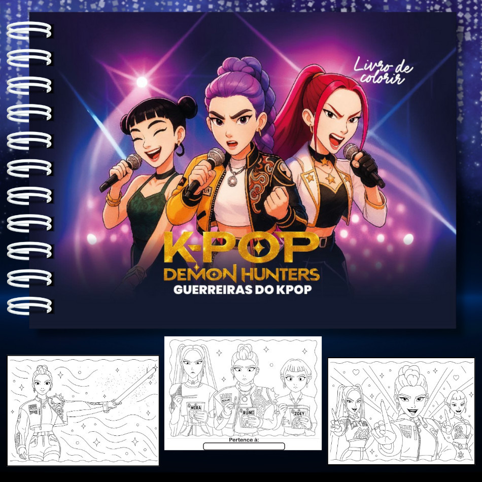 Livro De Colorir Guerreiras Do K-pop Demon Hunters Capa Dura 50 Páginas 180g A5 Laminação Holográfica Com Acetato em Oferta na Shopee