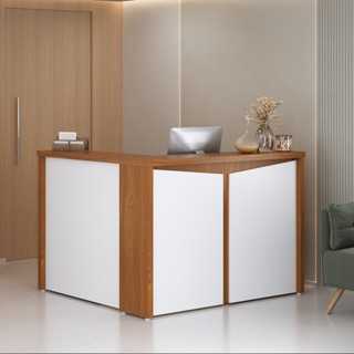 Balcão para Escritório Atendimento Recepção em L Nogal/Branco em Oferta na Shopee