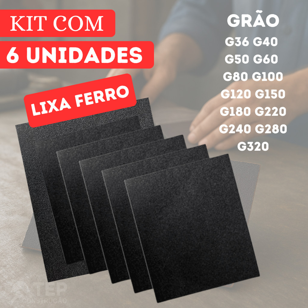 Lixa Ferro Aço Grão 36 40 50 60 80 100 120 150 180 220 240 280 320 Remove Tintas Ferrugens