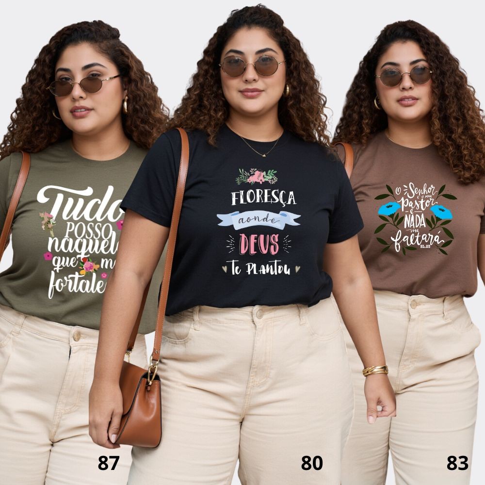 Kit 3 Camisetas Plus Size Feminina Estampada Estilosa 100% Algodão Tendencia em Oferta na Shopee