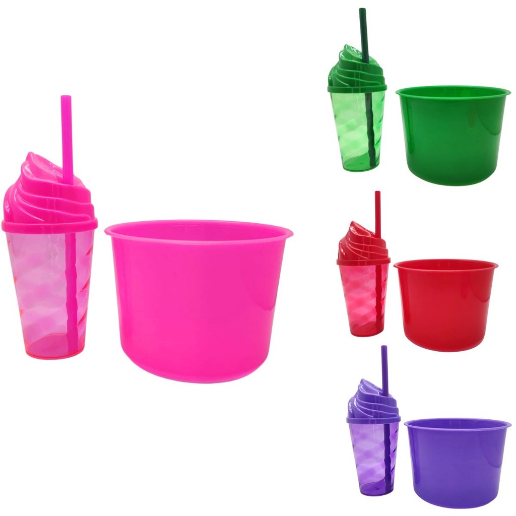 Kit 10 Balde Pipoca 1,5 LT + 10 Copo Chantily 400ml  Festa Aniversário Infantil
