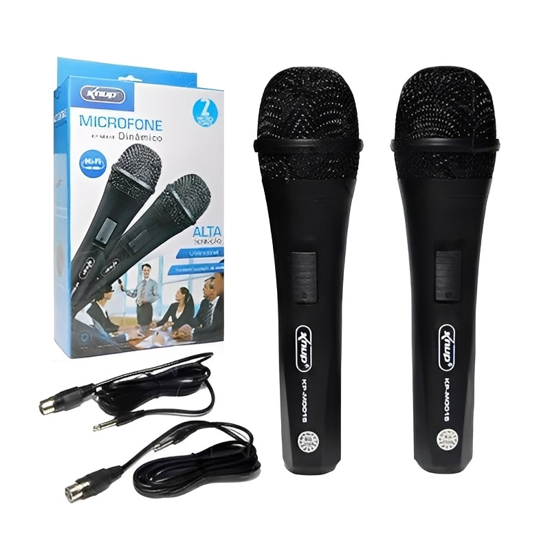 Kit 2 Microfones Profissional Com Fio De Mão Dinâmico 3 Metros Eventos Apresentações Karaokê Cantar