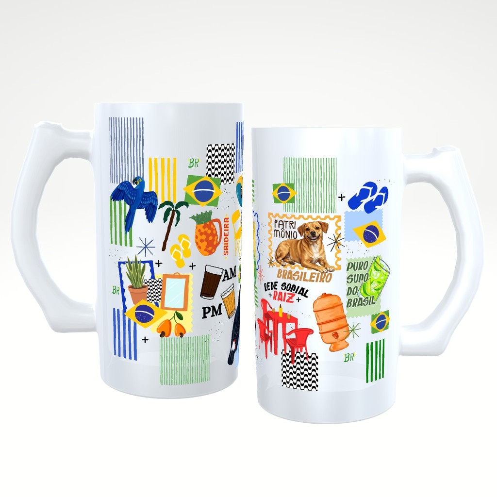 Caneca de Chopp Brasileiridades Brasil Raiz Vidro Jateado 475ml Presente Criativo – JURO