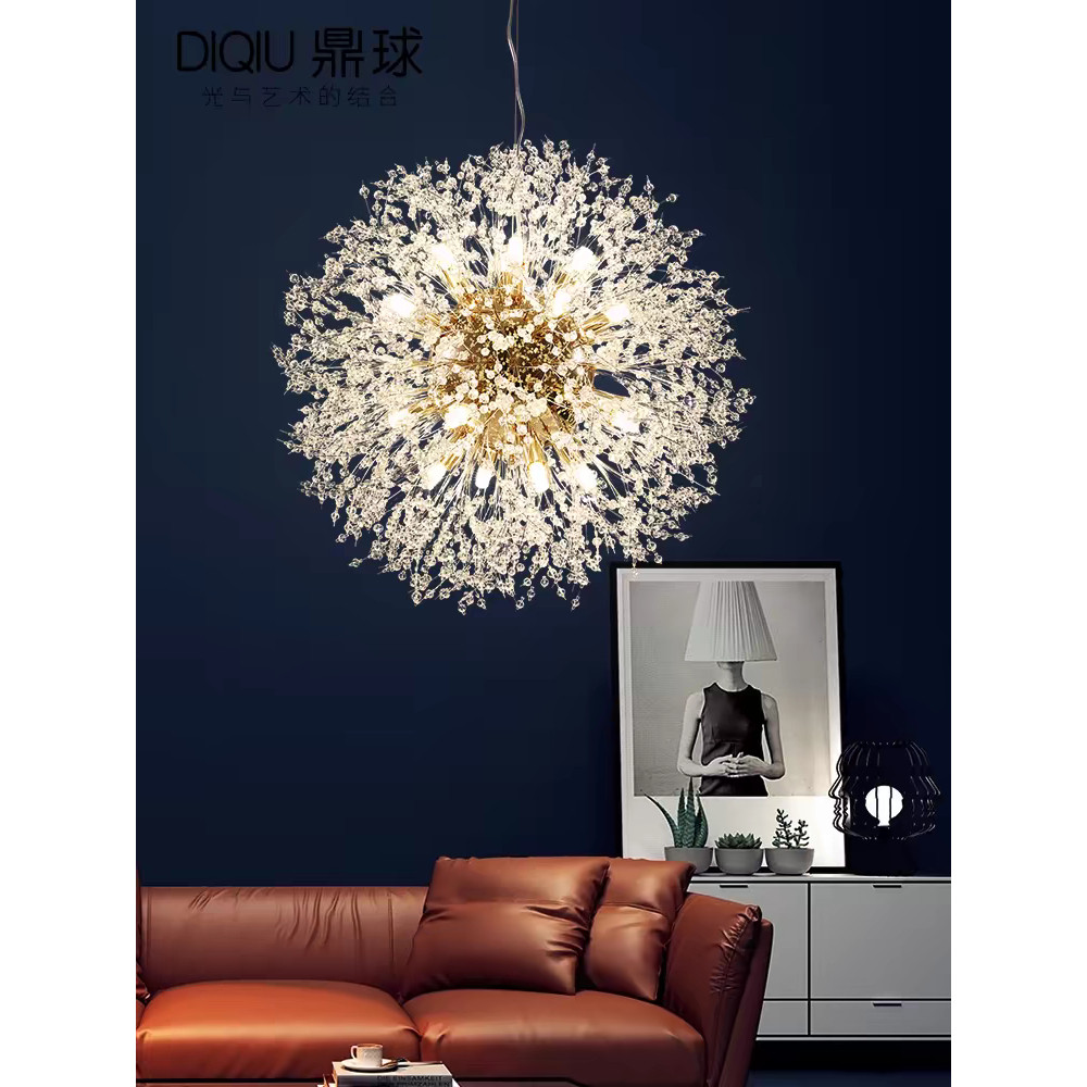 Dourado Lustre Pendente Cristal Dente De Leão 50cm+9 G9 lâmpada