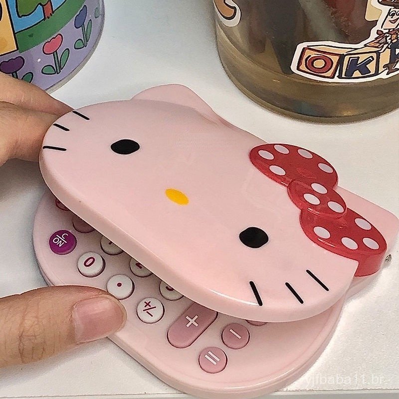 Calculadora Portátil e Bonita para Desenho, Espelho Colorido Rebatível, Mini Computador Multifuncional com Cabeça de Gat
