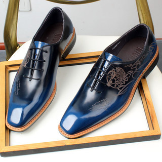 High-End impresso dedo do pé quadrado sapatos de couro italiano moda na moda masculino Oxford sapatos de couro genuíno n