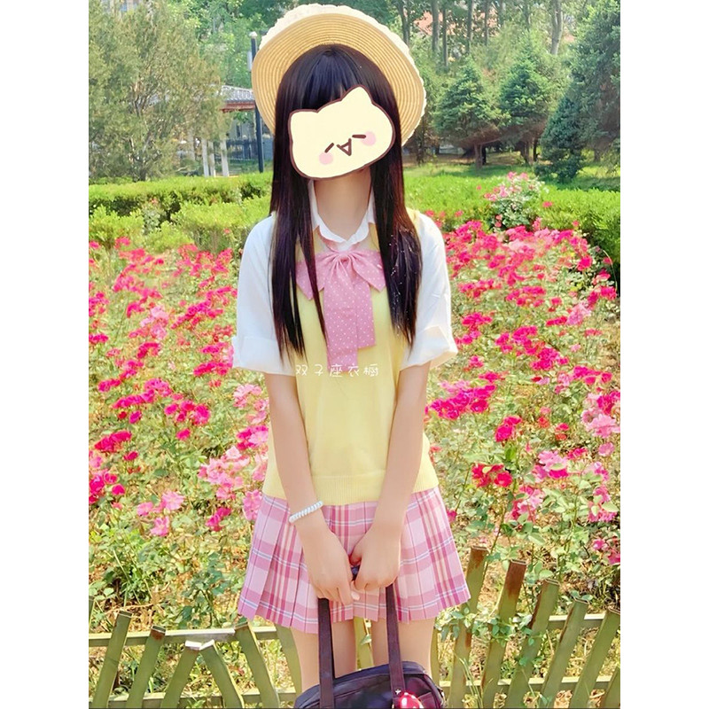 Original japonês JK uniforme cor sólida colete de malha sem mangas colete camisa branca manga curta macio menina estilo