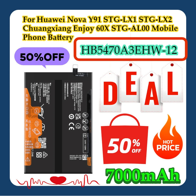 Para Huawei Nova Y91 STG-LX1 LX2 Chuangxiang Desfrutar 60X AL00 Baterias De Telefone Móvel HB5470A3EHW-12 7000mAh Bateri