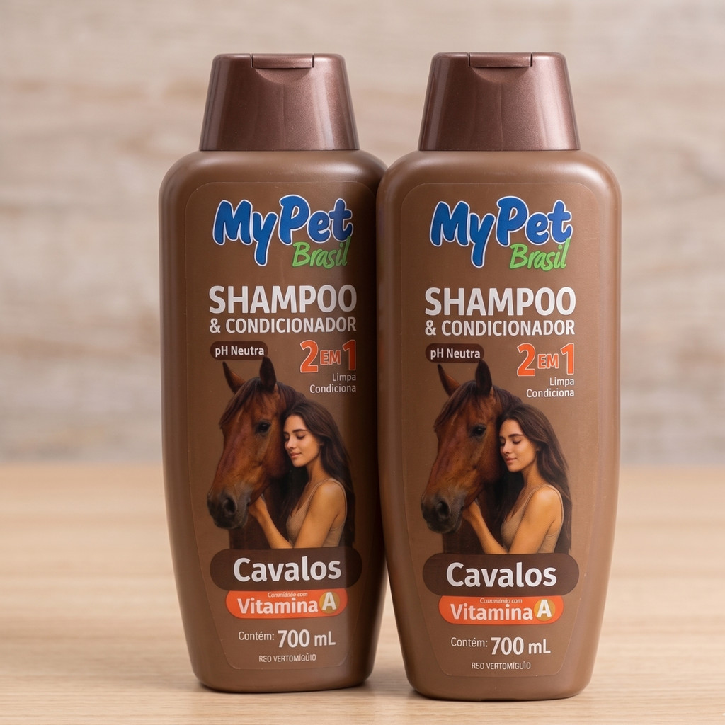 Kit 2Shampoo E Condicionador Para Cavalos My Pet  2em1 700ml Vitamina A Fortalecedor De Pelos Crina E Cauda Brilho Macio
