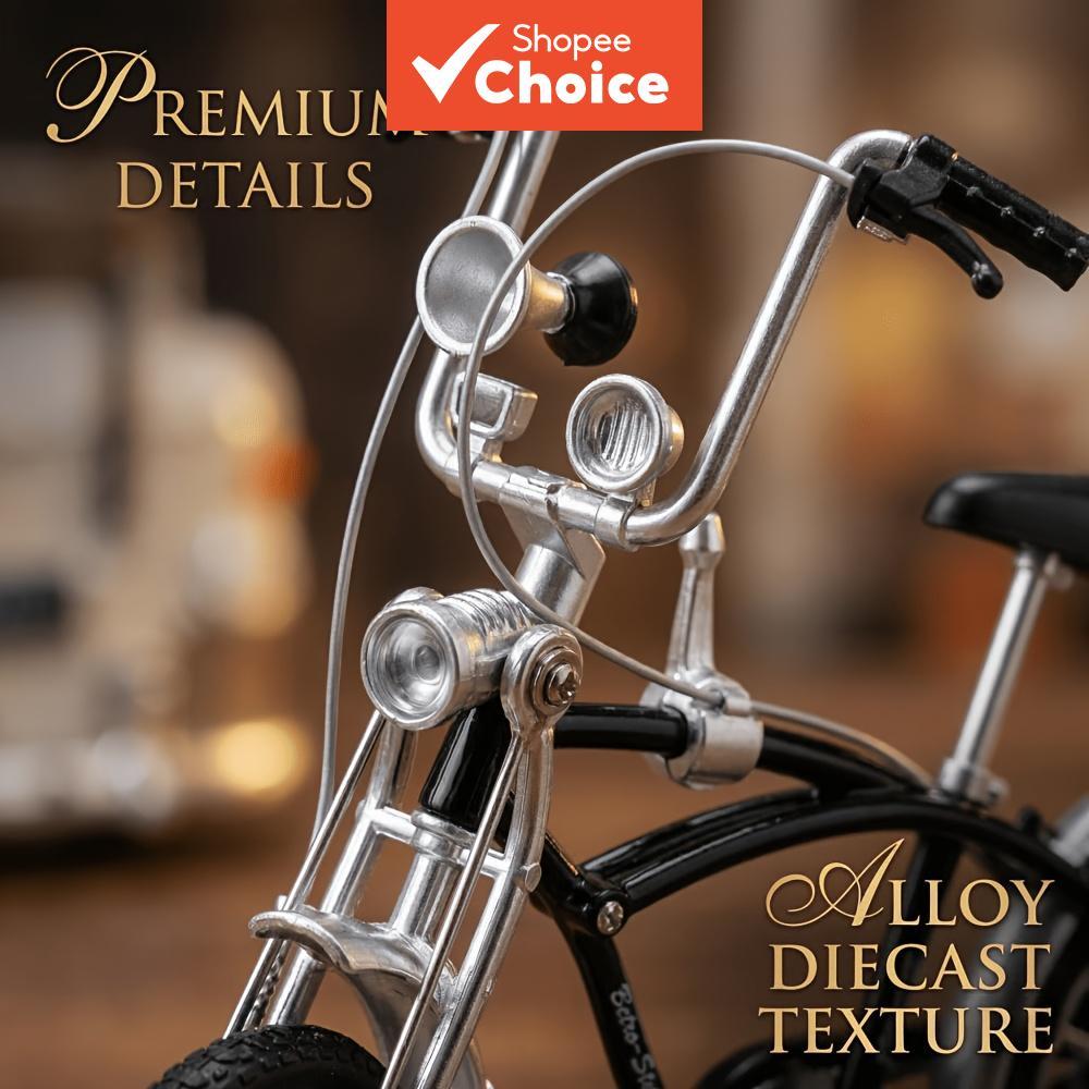 Bicicleta miniatura vintage de liga, clássico brinquedo de mini bicicleta com guidão alto, decoração de mesa em metal