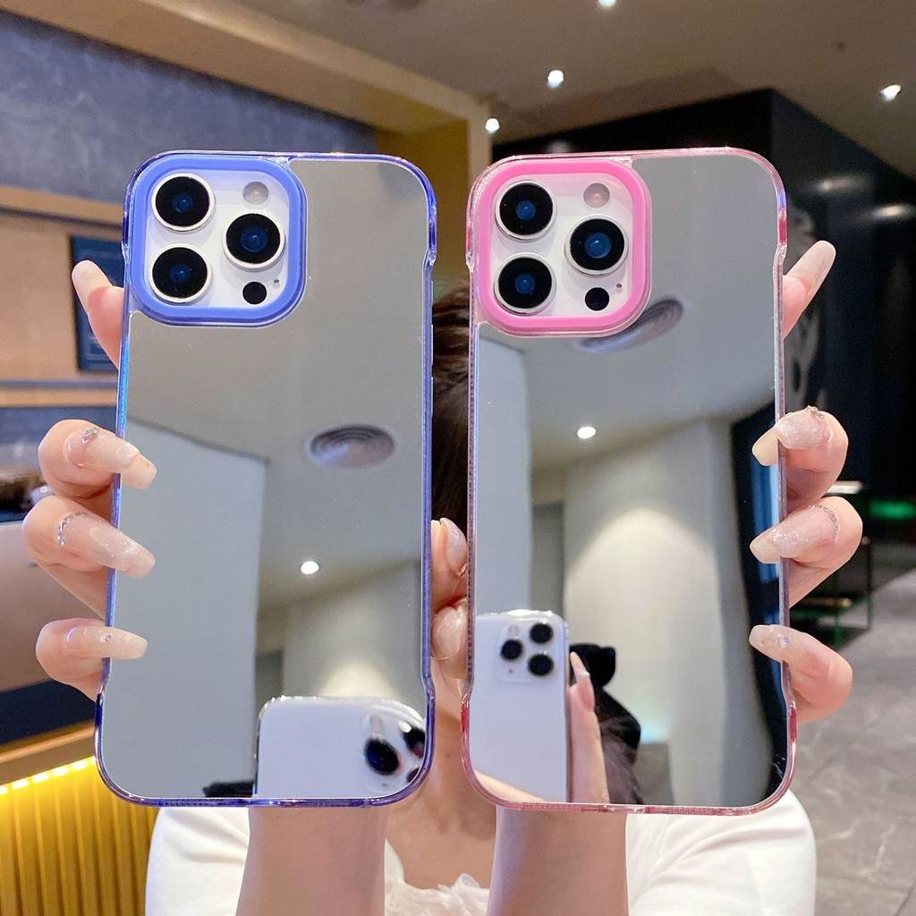 Capa de celular espelhada em PC com tingimento gradiente, adequada para iPhone 16 Pro, capa protetora espelhada sem bord