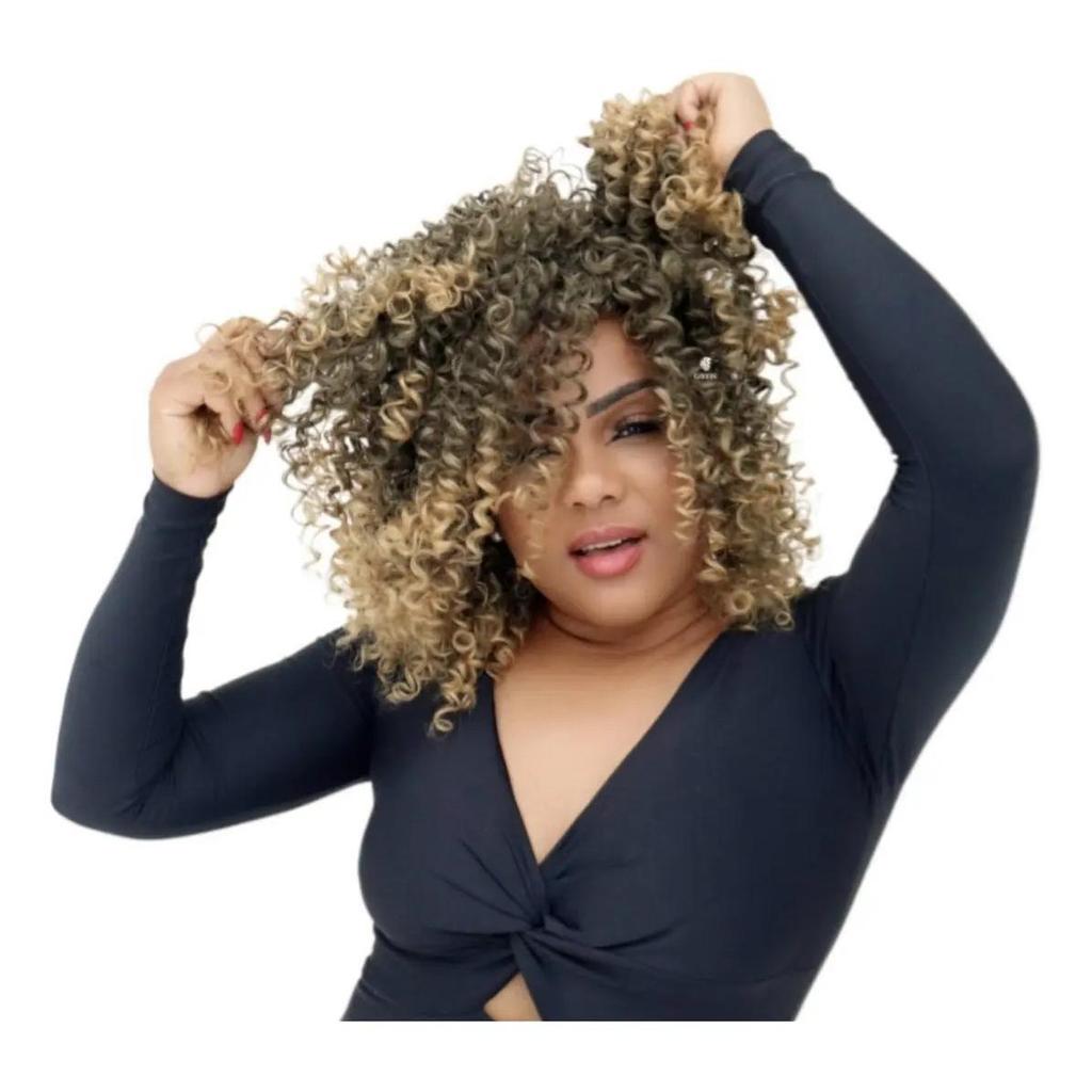 Peruca Cacheada Curta Lace/wig Fibra 100% Orgânica Premium Preto Com Californiana Mel T1b/27