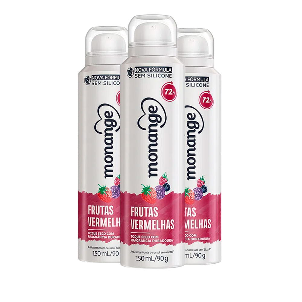 Kit Desodorante Aerosol Monange Frutas Vermelhas 90g - 3 unidades