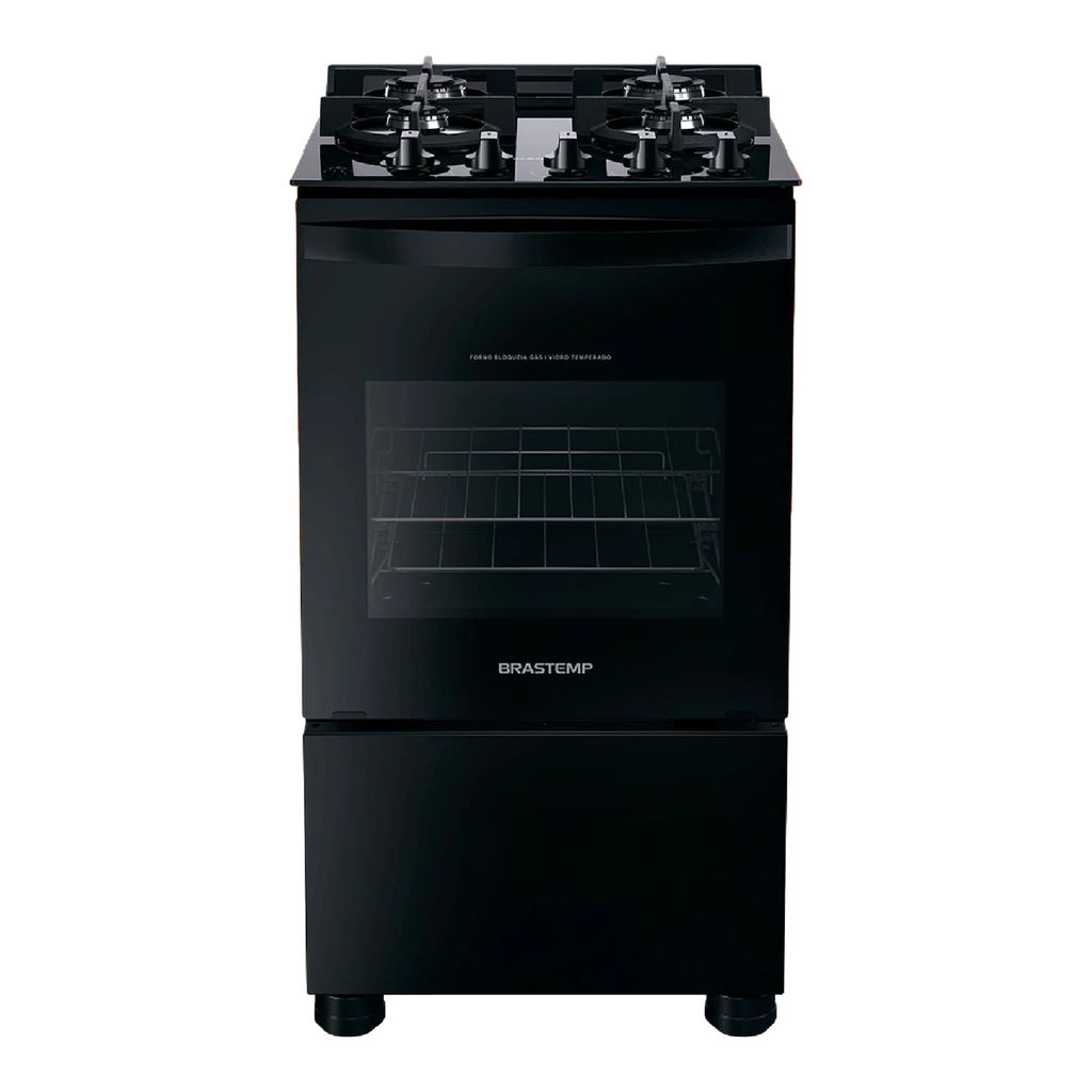 Fogão Brastemp 4 Bocas Preto com Mesa de Vidro e Grades Duplas de Ferro Fundido - BFO4VAE
