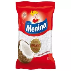 Coco Ralado Menina Úmido e Adoçado 50g - Embalagem com 48 Unidades