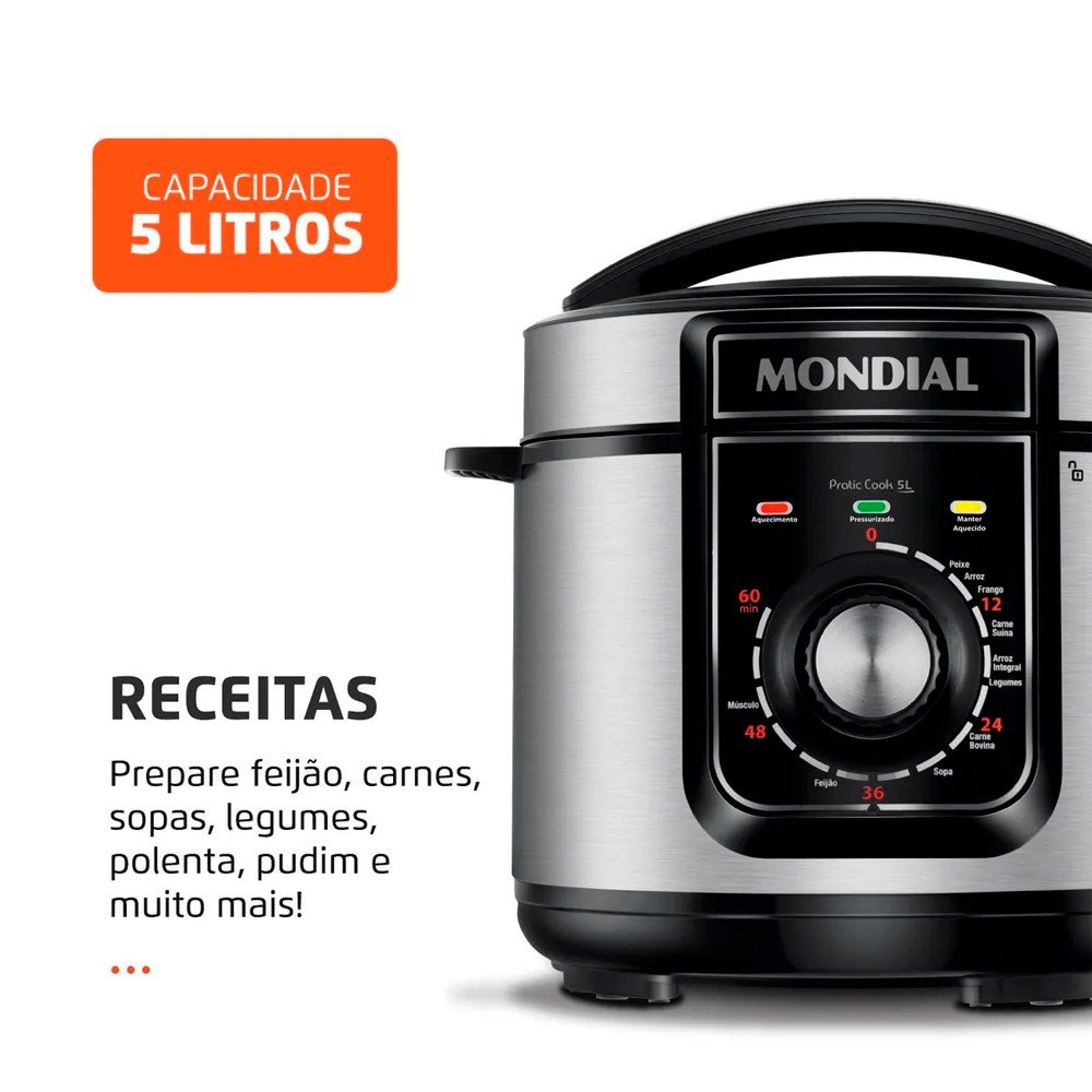 Panela de Pressão Elétrica Mondial 5L PE-48-5L-I 900w 127v · foto 2