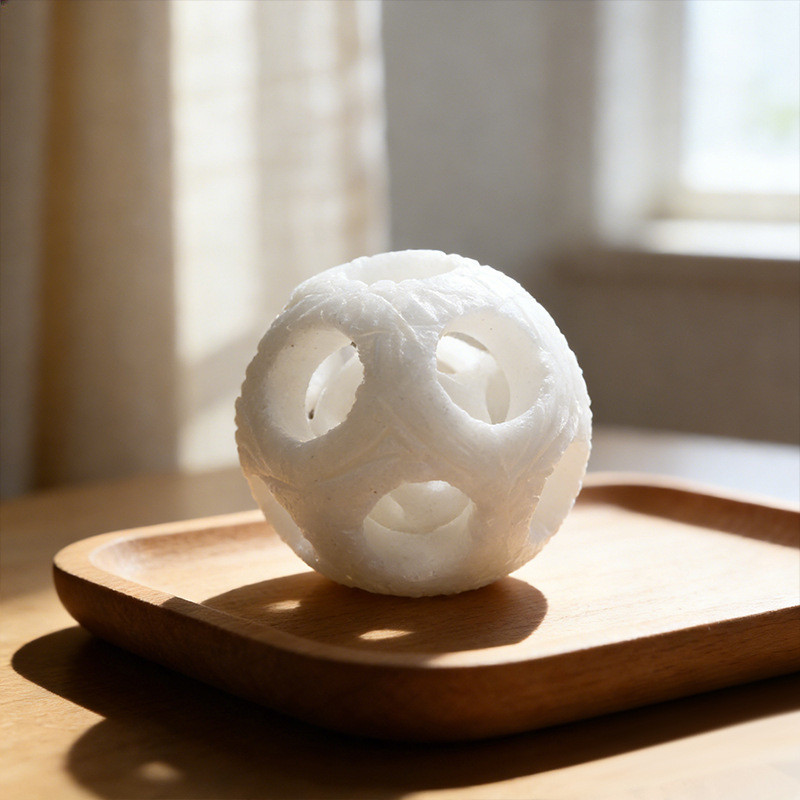 [Anyuan em destaque] Jade branco Passepartout Bola oca Conjunto de jade branco Bola oca Passepartout Bola de Feng Shui m