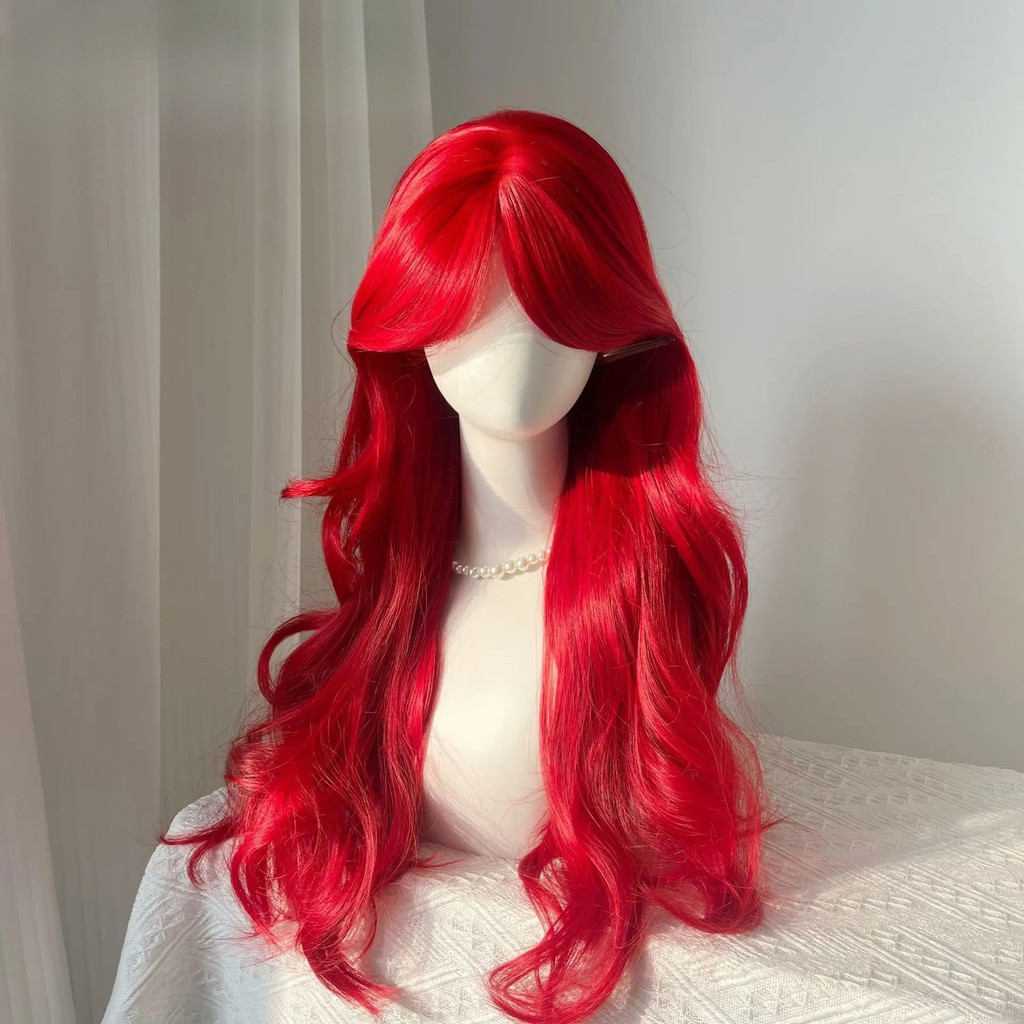 26 Polegada Peruca Vermelha Para Mulheres De Cabelo Onda Longa Com Cortina Franja Usar Natureza Olhando Perucas Sintétic