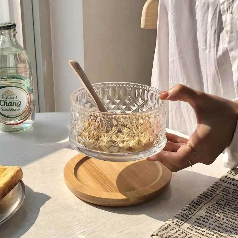 Copo de coquetel de alto valor, tigela de vidro de aveia para café da manhã, estilo ins, salada, sobremesa, iogurte, ave
