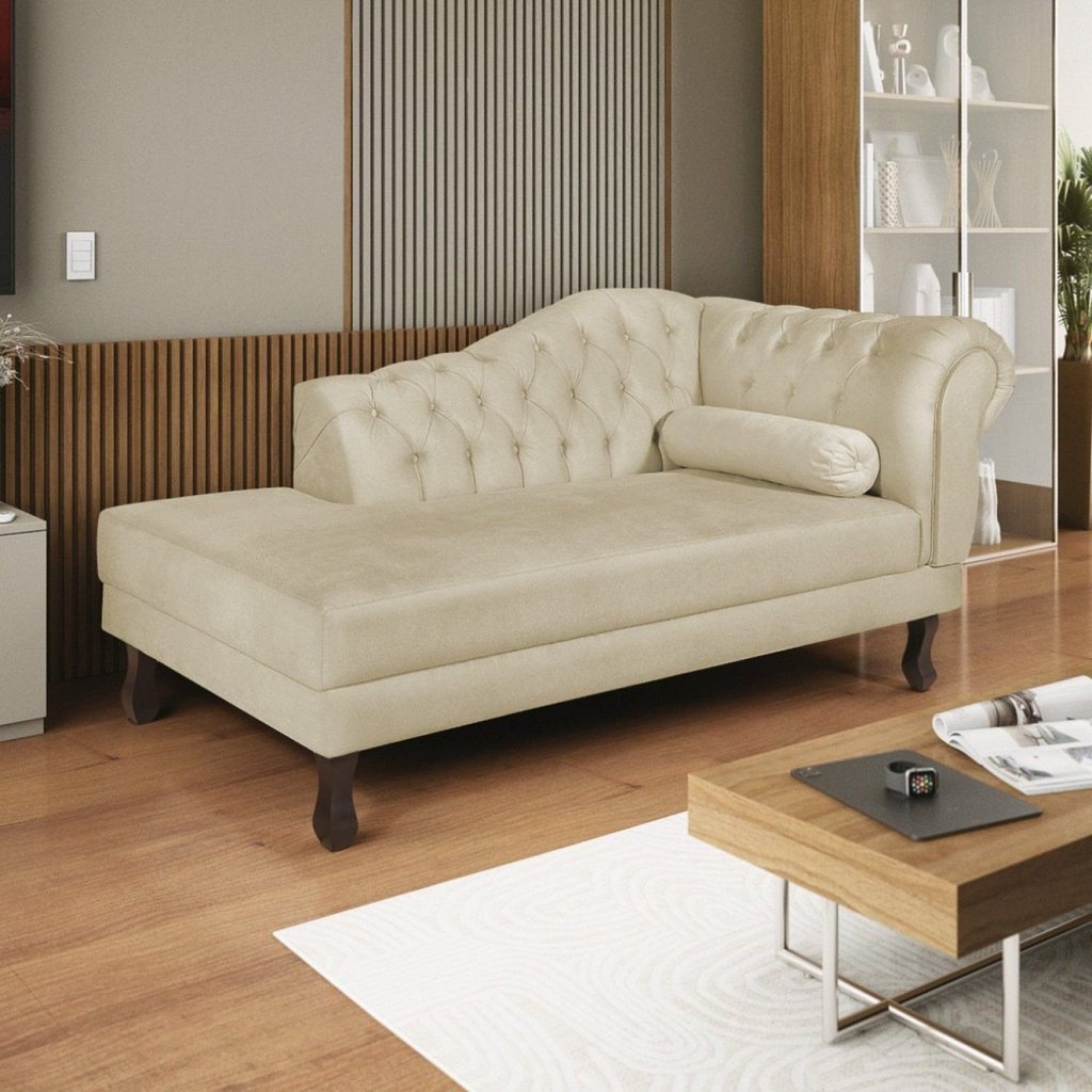 Diva Recamier Dora 185cm Lado Esquerdo Suede Bege Suede Bege