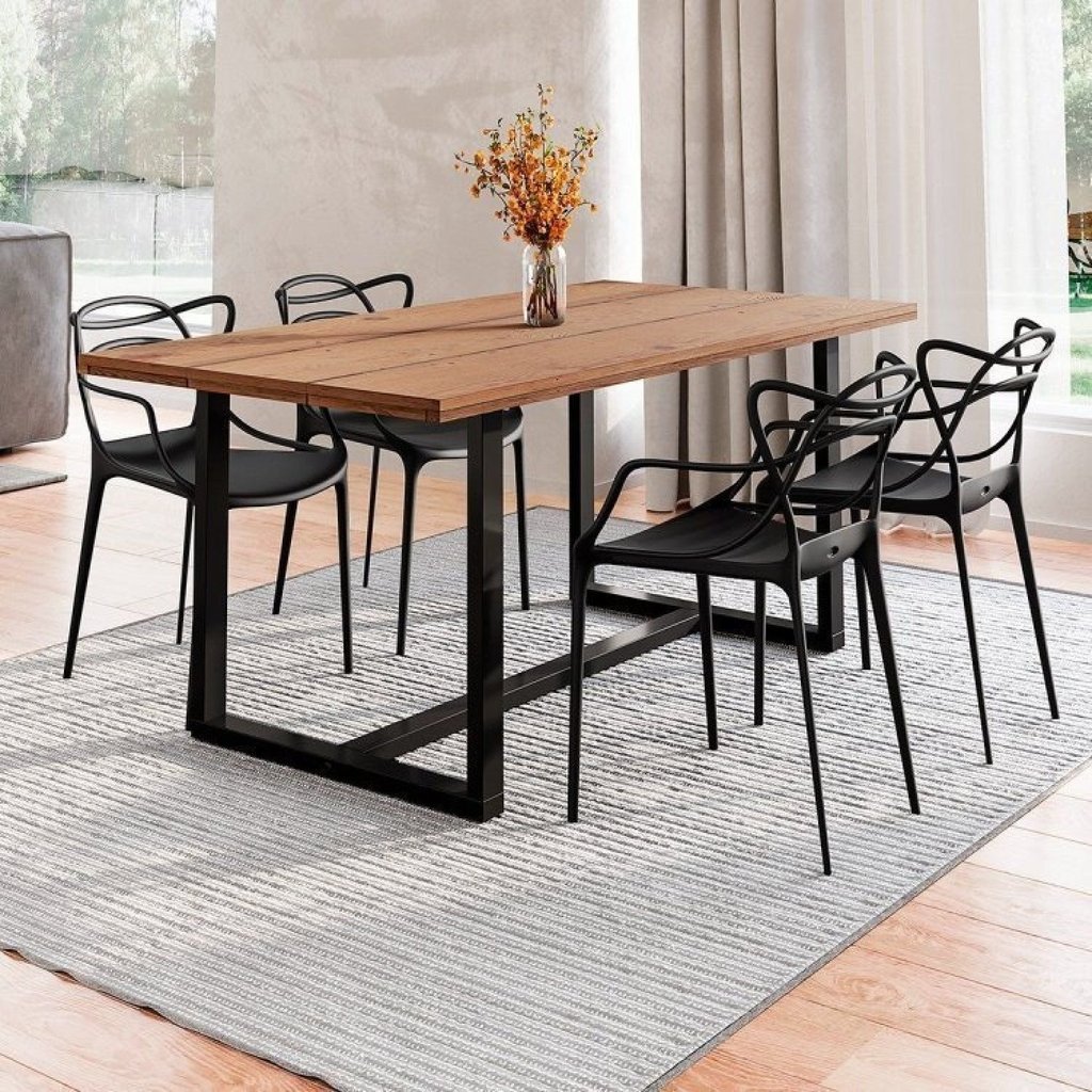 Conjunto Mesa de Jantar Rústica de Madeira Maciça com 4 Cadeiras Allegra 183