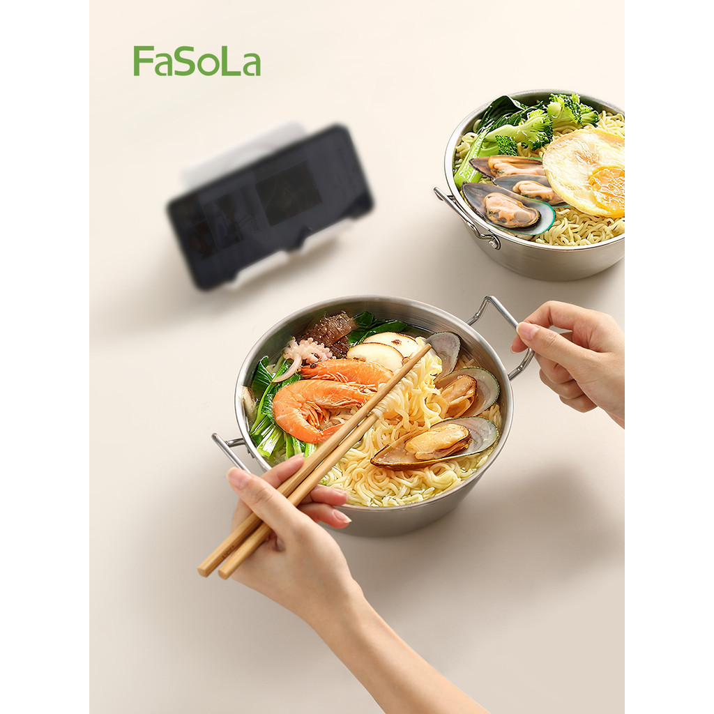 Japão FaSoLa macarrão instantâneo tigela de orelha dupla grau alimentício 304 aço inoxidável macarrão cozinhar panela va